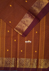 Mustard Brown - Karthigai Mercerised Cotton Body Mango Border with Buttas - Best for Temple Visit