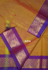 Dual Shade Lime Green - Karthigai Mercerised Cotton Body Mango Border with Buttas - Best for Temple Visit