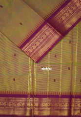 Dual Shade Olive Green - Karthigai Mercerised cotton Saree Bavanji and Mango border with buttas - Best for Wedding Functions