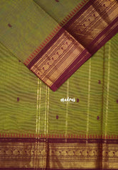 Olive Mehndi Green - Karthigai Mercerised cotton Saree Bavanji and Mango border with buttas - Best for Wedding Functions