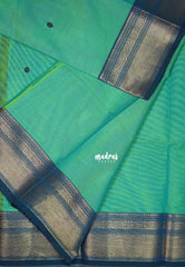Aqua Green - Karthigai Mercerised Cotton Bavanji Flower Border with Buttas - Best for Pooja Funtions | Temple Visit