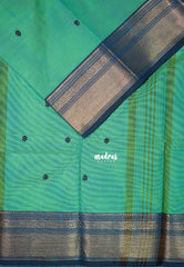 Aqua Green - Karthigai Mercerised Cotton Bavanji Flower Border with Buttas - Best for Pooja Funtions | Temple Visit