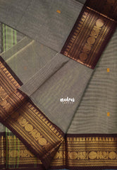 Grey - Karthigai Mercerised Cotton Body Annam, Rudraksham Border with Buttas - Best for Temple Visit
