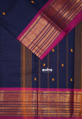 Navy Blue & Pink - Karthigai Mercerised cotton buttas with mango and floral border - Best for Wedding Functions
