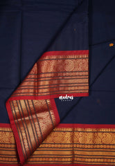 Navy Blue & Red - Karthigai Mercerised cotton buttas with mango and floral border - Best for Wedding Functions