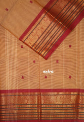 Beige Peach - Karthigai Mercerised cotton buttas with mango and floral border - Best for Wedding Functions