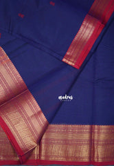 Navy Blue - Karthigai Mercerised Cotton Getti zari with Stripes in Border and Buttas - Best for Pooja Wear | Festive Wear