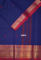 Navy Blue - Karthigai Mercerised Cotton Getti zari with Stripes in Border and Buttas - Best for Pooja Wear | Festive Wear