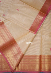 Dual Shade Beige - Karthigai Mercerised Cotton Getti zari with Stripes in Border and Buttas - Best for Pooja Wear | Festive Wear