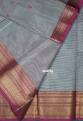 Light Bluish Grey - Karthigai Mercerised Cotton Getti zari with Stripes in Border and Buttas - Best for Pooja Wear | Festive Wear