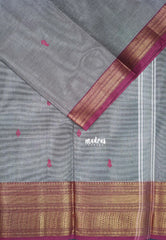 Light Bluish Grey - Karthigai Mercerised Cotton Getti zari with Stripes in Border and Buttas - Best for Pooja Wear | Festive Wear