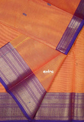 Dual Shage Orange - Karthigai Mercerised Cotton Getti zari with Stripes in Border and Buttas - Best for Pooja Wear | Festive Wear