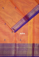 Dual Shage Orange - Karthigai Mercerised Cotton Getti zari with Stripes in Border and Buttas - Best for Pooja Wear | Festive Wear