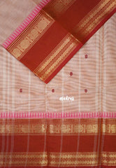 Beige Peach - Karthigai Mercerised cotton with buttas annam small temple rettapet border - Best for Wedding Functions