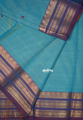 Muted Teal - Karthigai Mercerised cotton with buttas mango and rudraksham border - Best for Wedding Functions