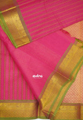 Premium Karthigai silk cotton neli stripes body with rich pallu - Rose pink