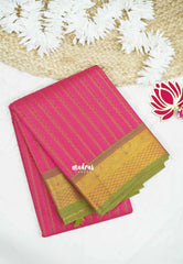 Premium Karthigai silk cotton neli stripes body with rich pallu - Rose pink