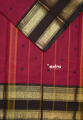 Dark Ruby Pink - Karthigai silk cotton buttas rettapet heart border - Best for Festive Functions