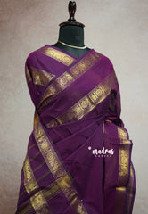 Wine brown - Karthigai silk cotton plain body rettapet border single color