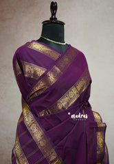 Wine brown - Karthigai silk cotton plain body rettapet border single color