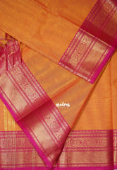 Dual Shade Orange - Karthigai Mercerised cotton bavanji floral border with buttas - Best for Pooja Wear | Festive Wear