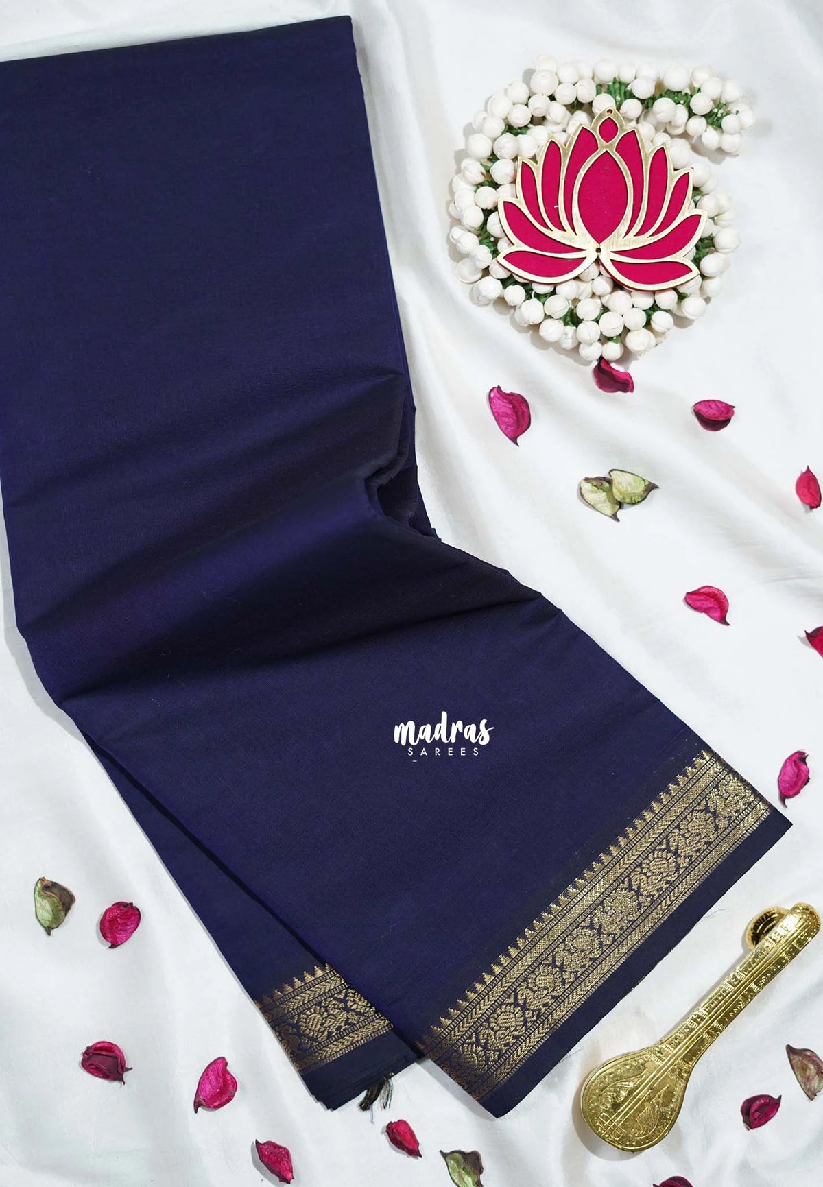 Midnight Blue - Karthigai Mercerised cotton annam border - Best for Pooja Wear | Festive Wear