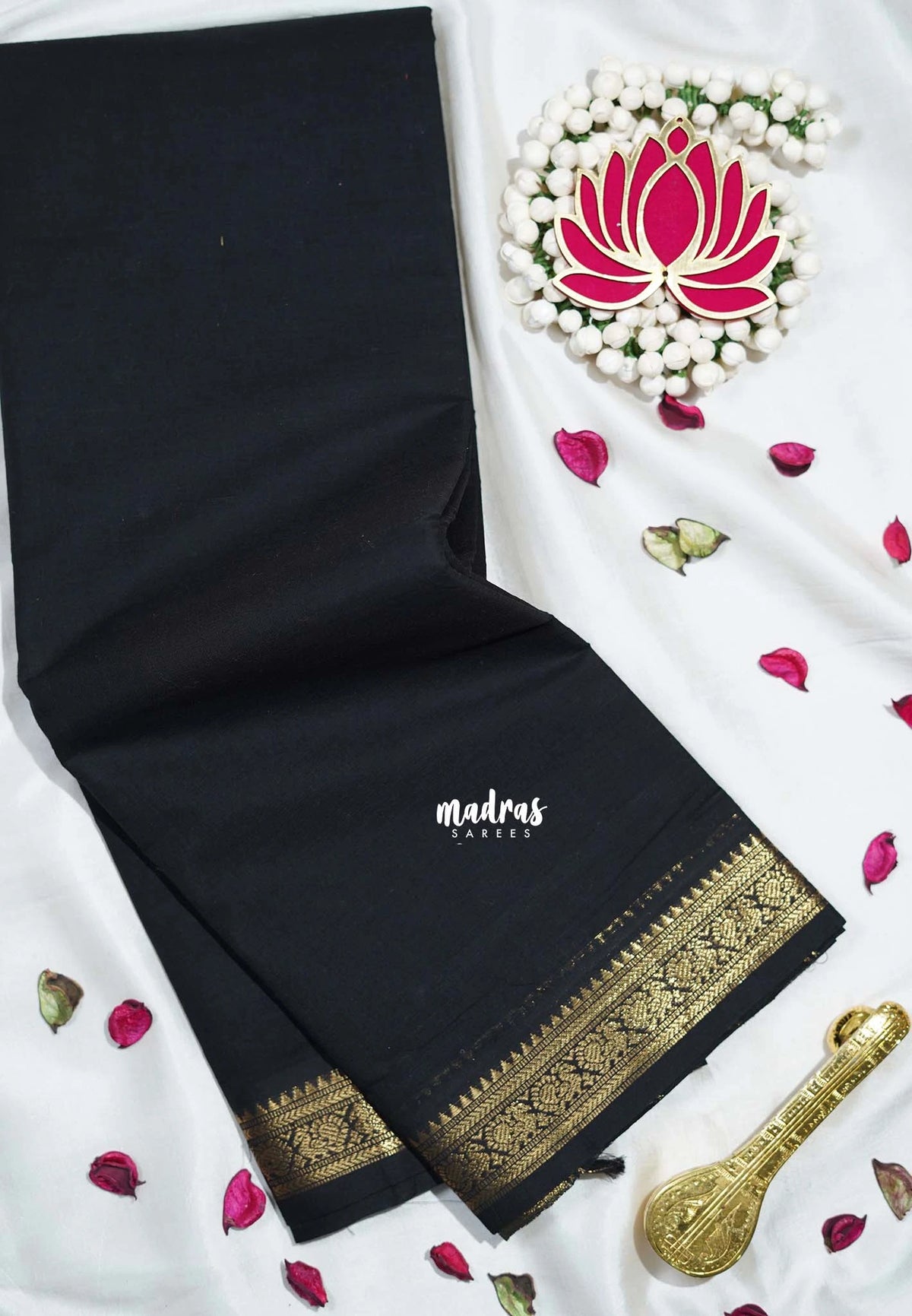 Jet Black - Karthigai Mercerised cotton annam border - Best for Pooja Wear | Festive Wear