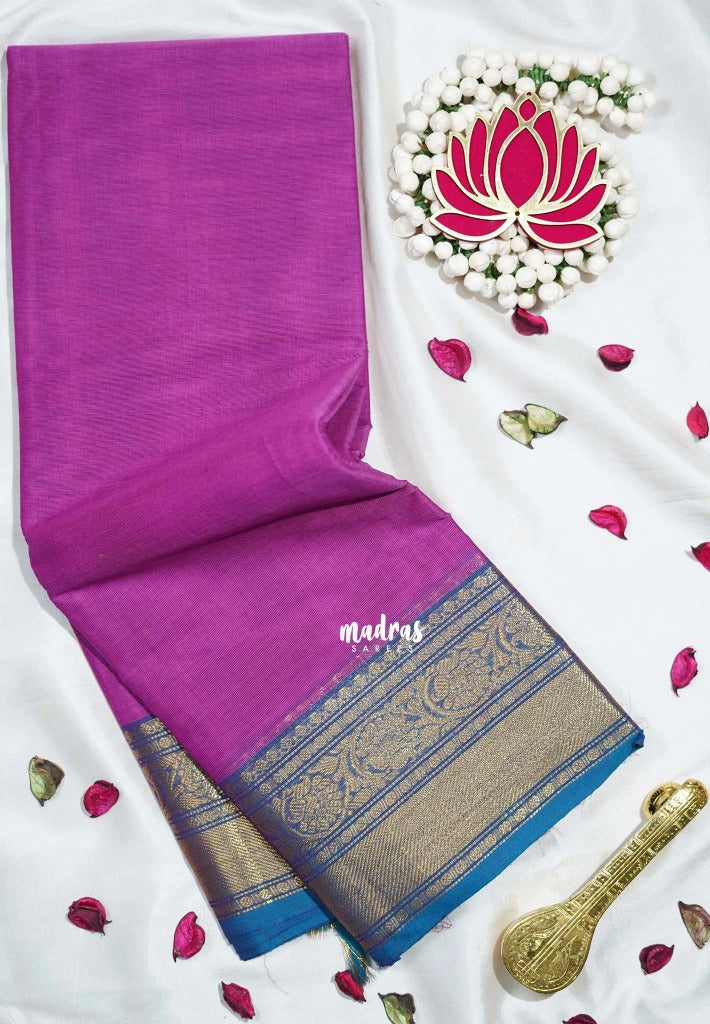 Magenta Pink - Karthigai Mercerised cotton bavanji floral border - Best for Pooja Wear | Festive Wear