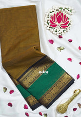 Mustard Olive - Karthigai Mercerised Cotton Rettapet Annam Border - Best for Pooja Wear | Festive Wear