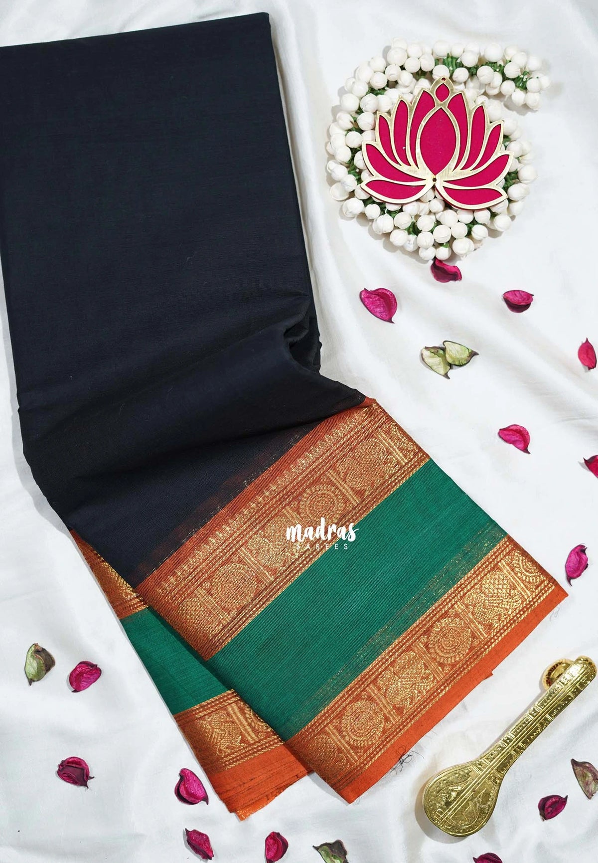 Classic Black - Karthigai Mercerised Cotton Rettapet Annam Border - Best for Pooja Wear | Festive Wear