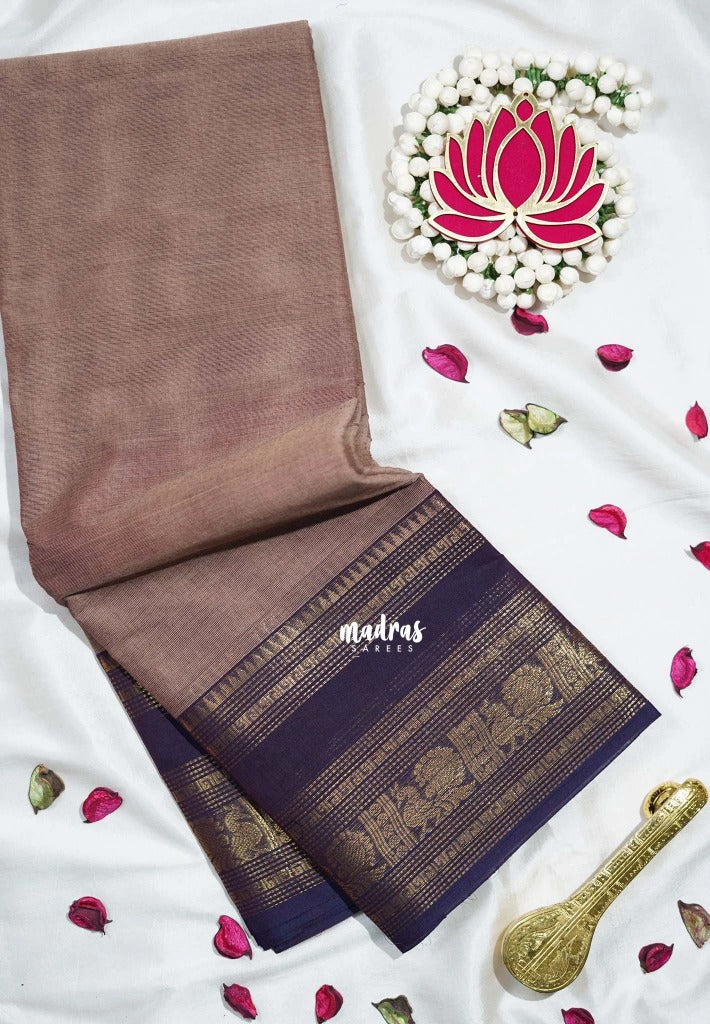 Mauve Taupe - Karthigai Mercerised Cotton Mayil, Rudraksham Border - Best for Pooja Wear | Festive Wear