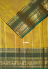 Greenish Yellow - Karthigai Mercerised Cotton Mayil, Rudraksham Border - Best for Pooja Wear | Festive Wear