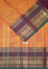 Dual Shade Yellowish Orange - Karthigai Mercerised Cotton Mayil, Rudraksham Border - Best for Pooja Wear | Festive Wear