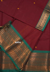 Maroon - Karthigai silk cotton big Bavanji copper border with buttas