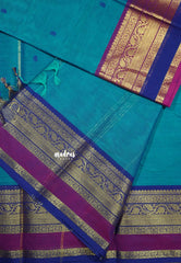 Dual shade Peacock Blue - Karthigai silk cotton with buttas Ganga Jamuna multiborder