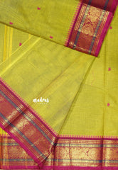 Dual shade Chutney Green - Karthigai silk cotton temple sculpture border with Buttas