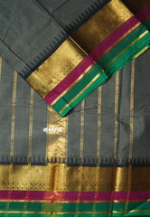 Charcoal Grey - Karthigai Silk Cotton Rudraksham and Multi Color Border - Best for Wedding Functions