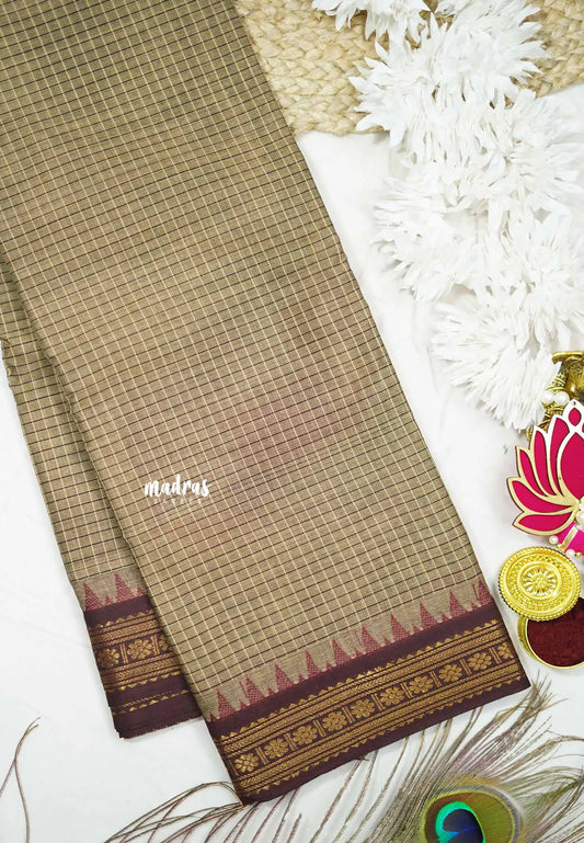 Karthigai silk cotton Muthukattam small border  - Mild brown