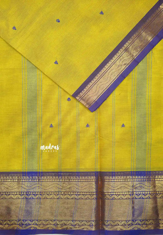 Karthigai silk cotton bavanji neli border - Greenish yellow