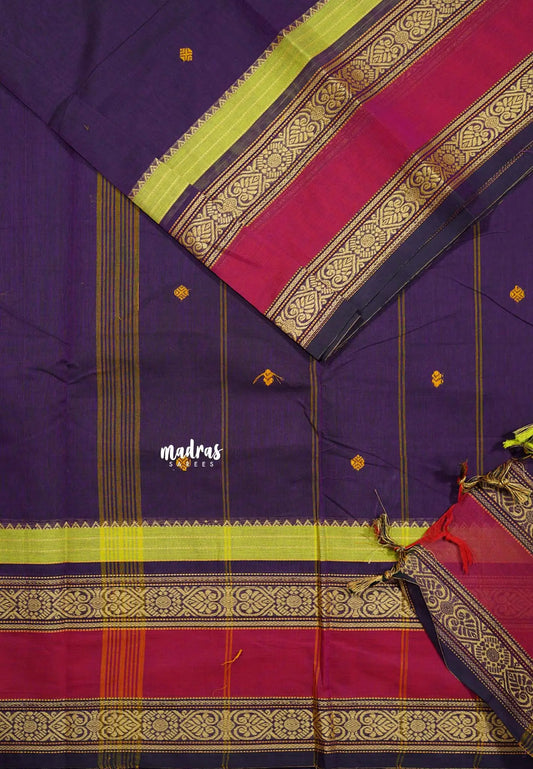 Jamun Purple - Karthigai silk cotton full thread weaving rettapet border