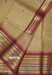 Karthigai silk cotton multi rudraksham border - Mild brown