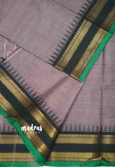 Karthigai silk cotton rettapet and temple border - Purple grey with black border