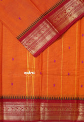 Sunset Orange - Karthigai silk cotton Saree Bavanji and Mango border with buttas
