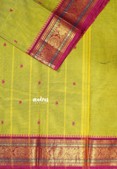 Dual shade Chutney Green - Karthigai silk cotton temple sculpture border with Buttas