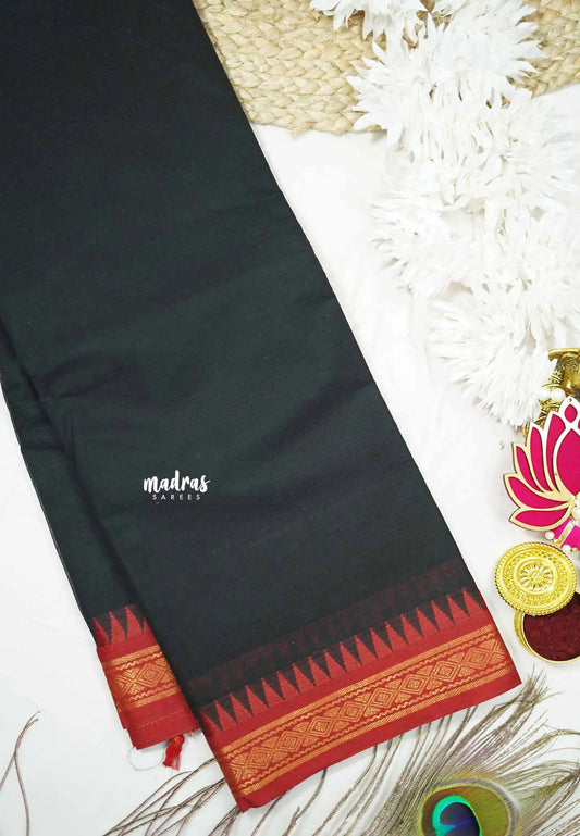 Karthigai silk cotton Plain very small border - Black