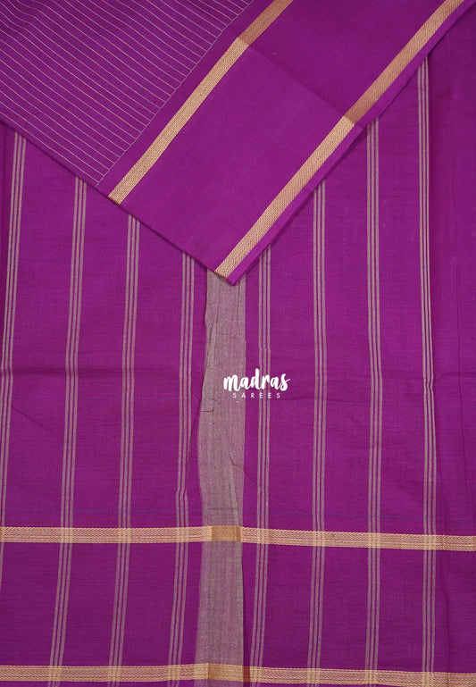 Magenta - Karthigai silk cotton stripes body thread border