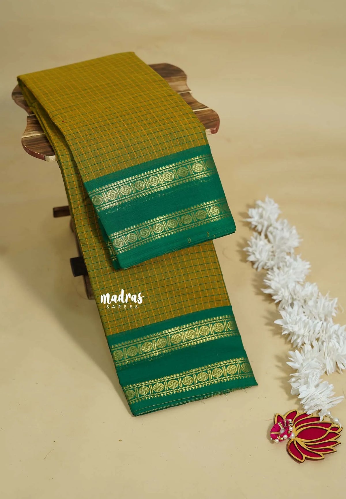 Yellowish Green - Karthigai silk cotton rettapeta border with muthu kattam - Best for Wedding Functions