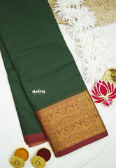 Karthigai silk cotton plain body big mayil border - Green