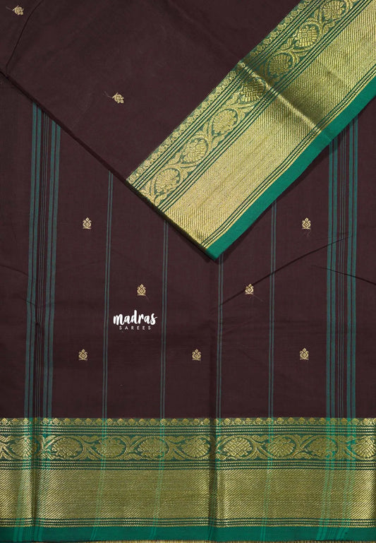 Coffee Brown - Karthigai silk cotton Bavanji Border with Buttas in saree