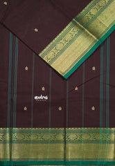 Coffee Brown - Karthigai silk cotton Bavanji Border with Buttas in saree